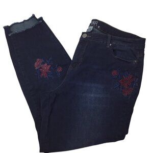 Embroidered Jeans Ruff Hewn Grey Size 16 Raw Hem Dark Wash Stretch High Rise